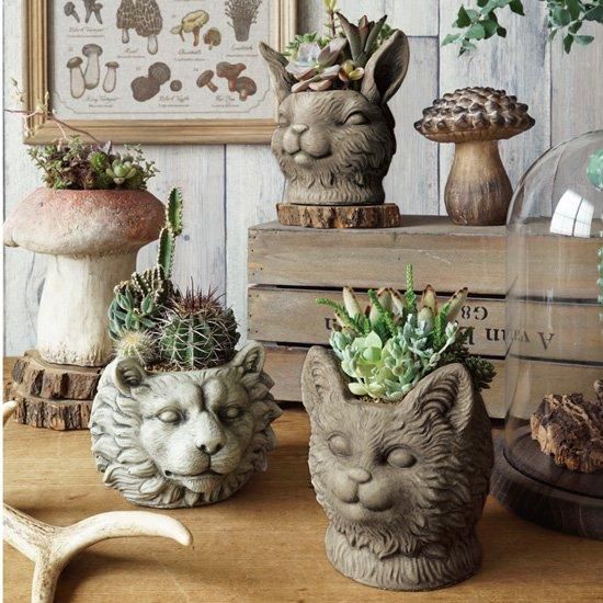 【オンライン限定商品】  ヴィンテージアニマルポット C ベアブラウン ユニークな植木鉢 アンティーク雑貨