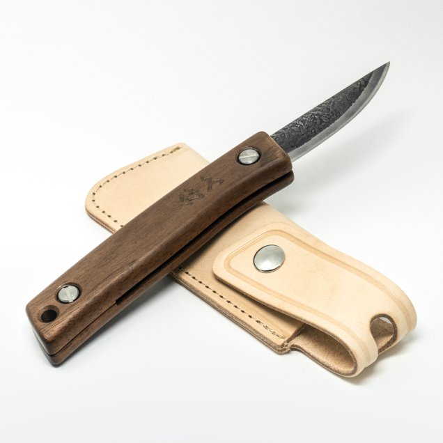 KAKURI 折込ナイフ 悠久 ウォールナット柄 専用本革ケース付き 燕三条製