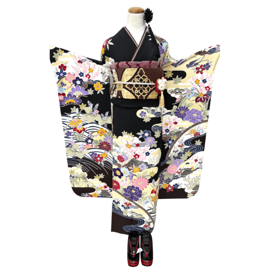 京紅型 振袖 黒系 花 宮崎良次 古典 京紅型 振袖 黒系 花 宮崎良次 古典