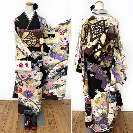 京紅型 振袖 黒系 花 宮崎良次 古典 京紅型 振袖 黒系 花 宮崎良次 古典