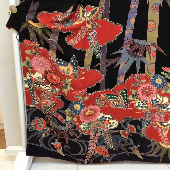 京紅型 振袖 黒 竹 宮崎良次 古典
