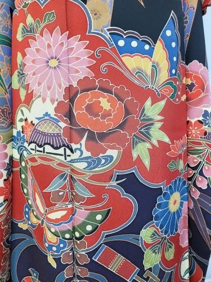 京紅型 振袖 黒 竹 宮崎良次 古典