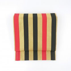 袋帯 黒×金×赤ストライプ
