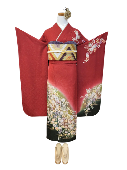 辻が花 振袖 赤 辻が花 翠山工房 古典 辻が花 振袖 赤 辻が花 翠山工房 古典