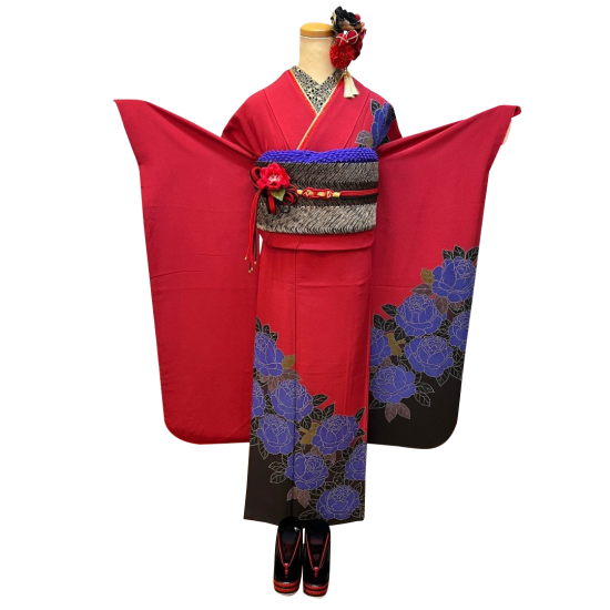 六花色留袖新品 正絹 草野一騎 落款 赤富士 一つ紋 手縫仕立て 色留袖 着物 A-95
