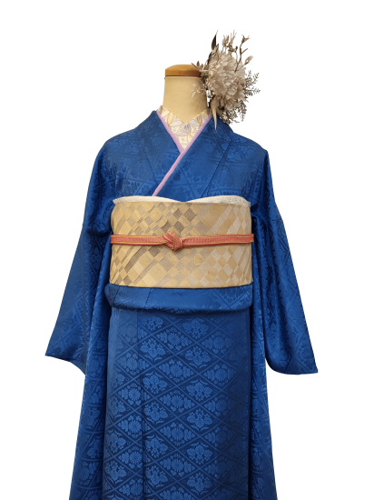 振袖 青 花菱 オリジナル 無地 振袖 青 花菱 オリジナル 無地