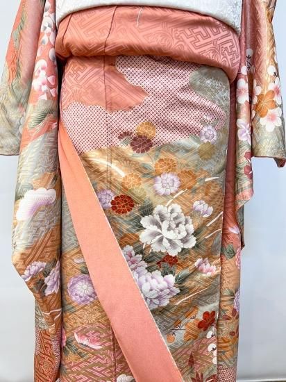 振袖 サーモンピンク 牡丹 花 古典