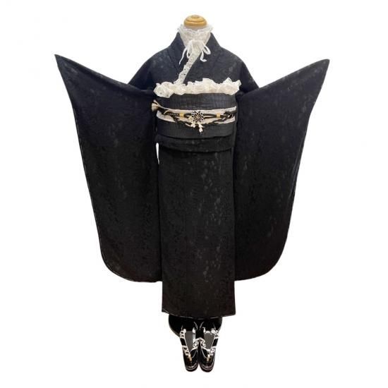 ⚫︎中古着物⚫︎振袖(中振袖)⚫︎黒系⚫︎美品⚫︎衿元に擦れ 振袖：R068 黒 しだれ桜(R256)│ 振袖レンタル │ 京都着物