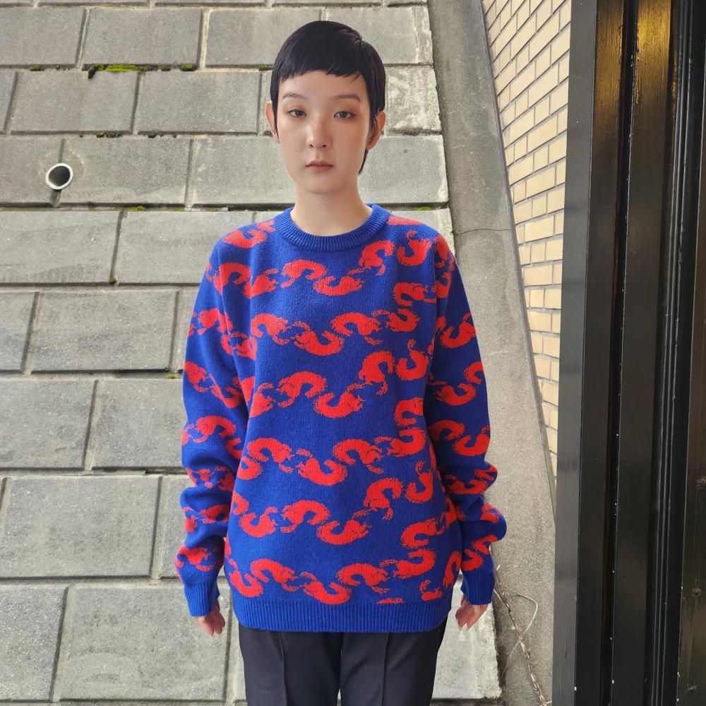 HENRIK VIBSKOV SHRIMPY HORSE KNIT JUMPER/BLUE RED HORSES