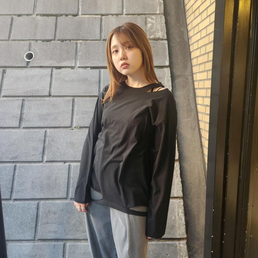 <img class='new_mark_img1' src='https://img.shop-pro.jp/img/new/icons1.gif' style='border:none;display:inline;margin:0px;padding:0px;width:auto;' />provoke cut out long sleeve tee (BLACK)