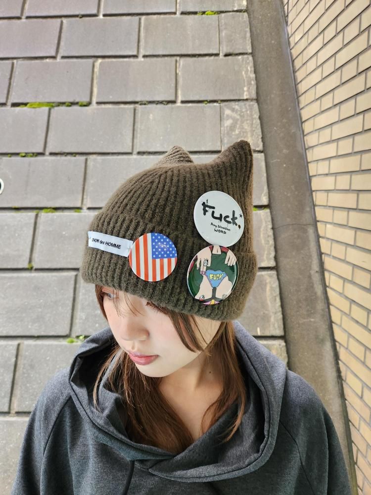 CHOW des HOMMELOGO PIN EAR BEANIE(DARK GREEN)