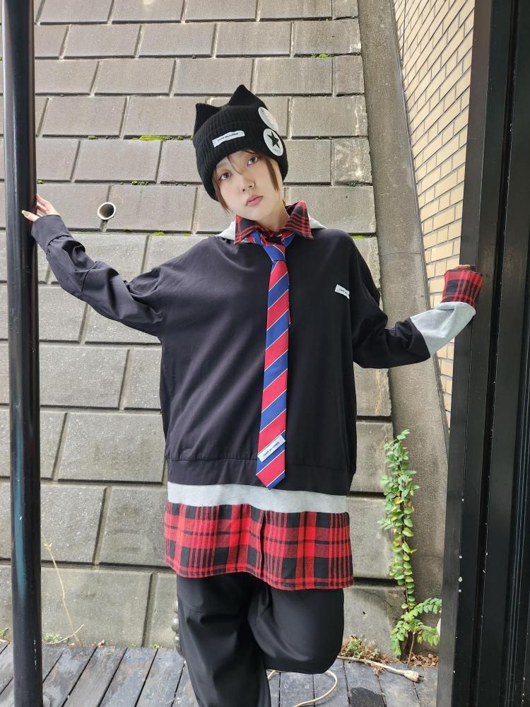 <img class='new_mark_img1' src='https://img.shop-pro.jp/img/new/icons1.gif' style='border:none;display:inline;margin:0px;padding:0px;width:auto;' />CHOW des HOMMESPLICING CHECKED COLLAR SWEAT WHITH TIE