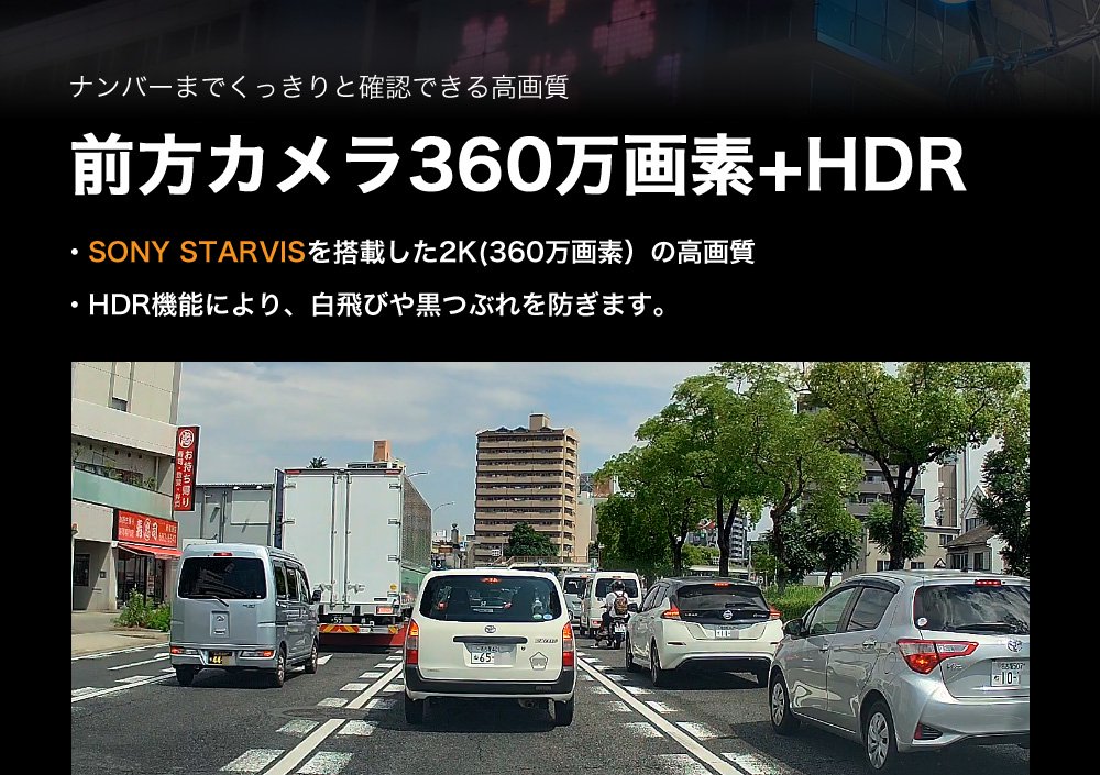 ナンバーくっきり フロントカメラ360万画素 HDR SONY STARVIS 白飛び防止 黒つぶれ防止
