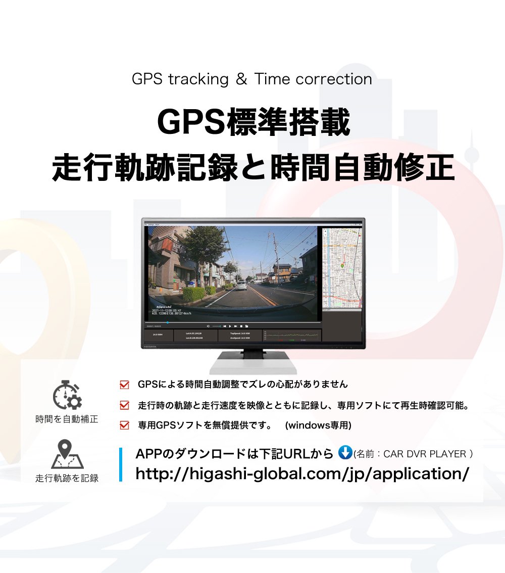 GPS搭載 走行軌跡 時間自動修正 GPSソフト 録画確認