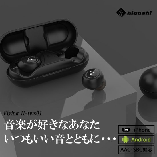 higashi ヒガシ ワイヤレスイヤホン Bluetooth 5.0 防水 高音質 ブルートゥース カナル型 iphone h-tws01