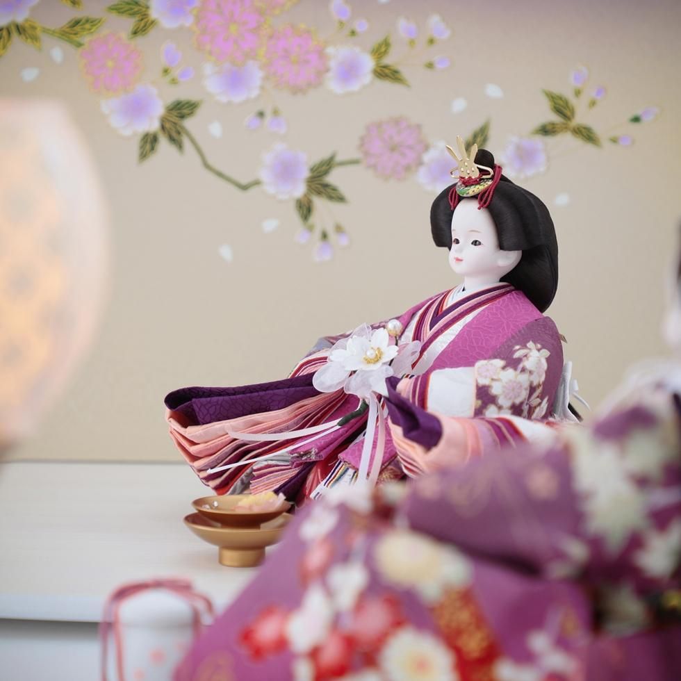 ひな人形セット ピンク 桜の装飾 特別セール商品】【日本製】親王 桜金襴衣装 ☆ 六角パノラマ