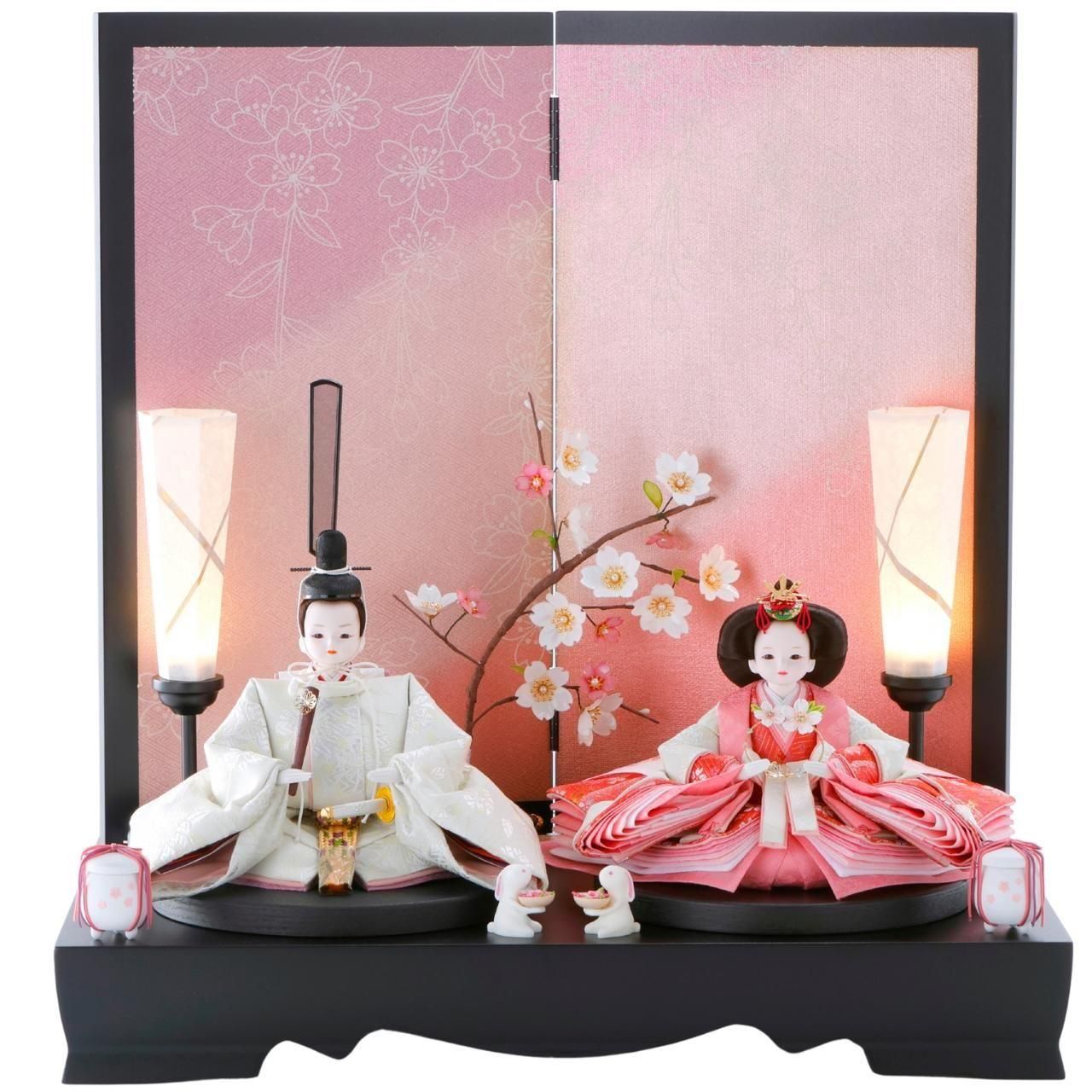 雛人形　清鳳作 小西清甫作 京九番正絹西陣織 有職桐竹鳳凰文様 麹塵染め 済美箔屏風