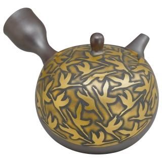 萬古焼 伝統工芸士】醉月作 プラチナ彩鶴文 急須(木箱入) - スズ木