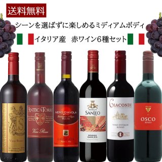 【送料無料】赤ワインセット イタリア産 フルボトル 750ml 6種類 ワイン 6本セット ミディアムボディ 飲み比べ 家飲み ギフト ミックスセット