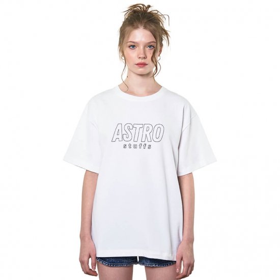 Bright】Astro stuffs アウトラインロゴオーバーサイズTシャツ 白 