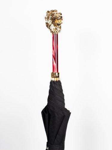 BLACK OXFORD UMBRELLA WITH GOLD LION AND RED HANDLE