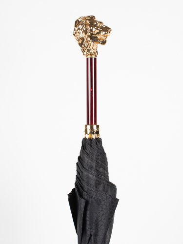 BLACK SPUARE PATTERN UMBRELLA WITH GOLD LION AND RED HANDLE