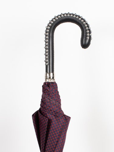 HOUNDSTOOTH CHECK UMBRELLA WITH STUDS HANDLE RED × NAVY