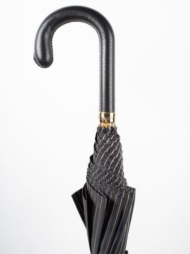 NAVY STRIPE UMBRELLA WITH LEATHER HANDLE  