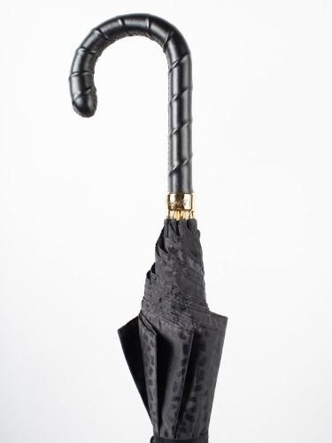 BLACK LEOPARD UMBRELLA WITH TWISTED LEATHER HANDLE 