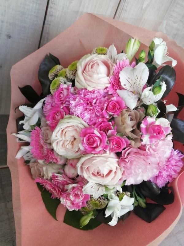 造花のピンク花束 ピンク】大人のエレガントな花束【目上の方】 季節のお花 フラワー
