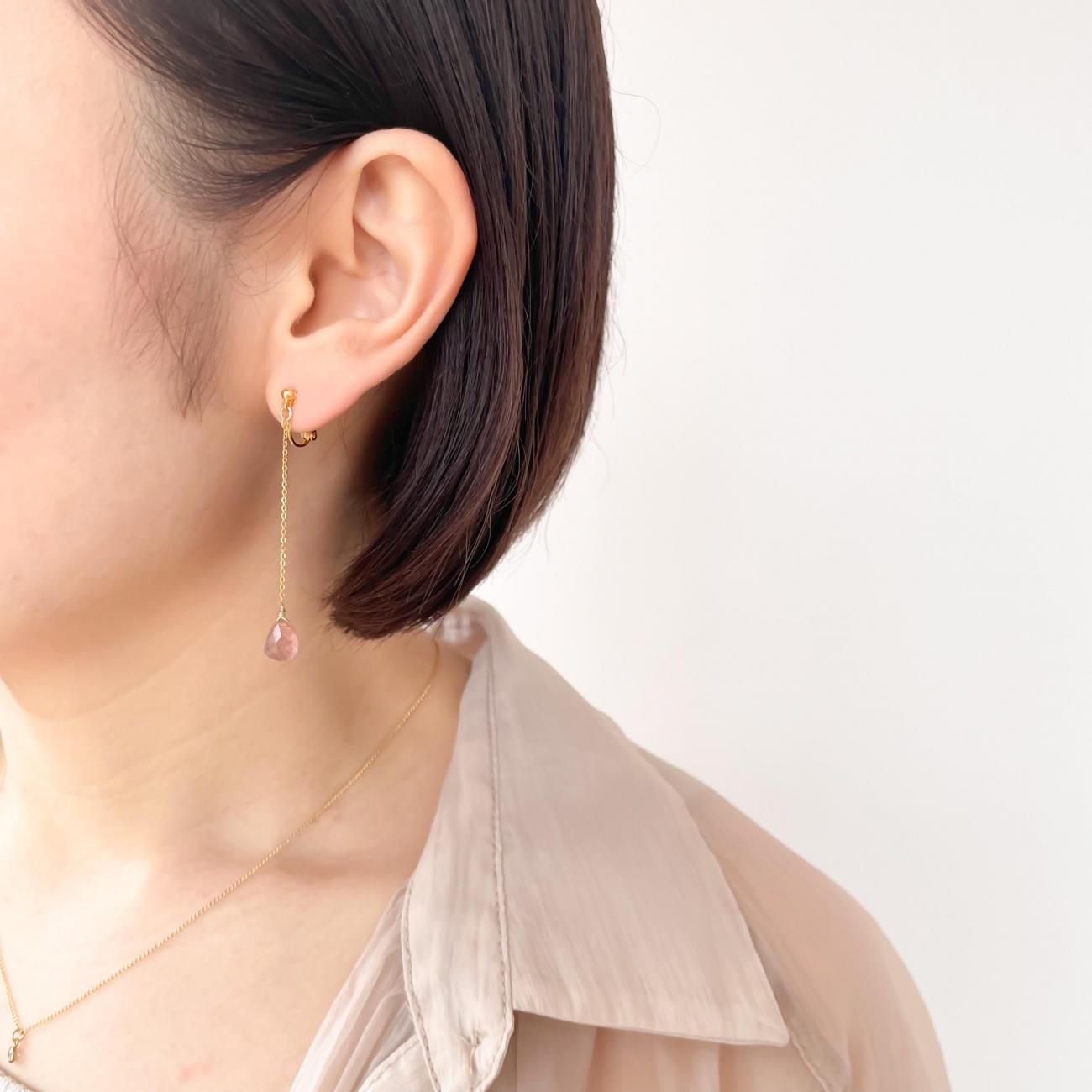 ストロベリークォーツとオパールのアメリカンチェーンピアス ストロベリークォーツとオパールのアメリカンチェーンピアス