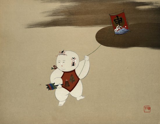 京わらべ  雅人形 (D)  初春   Kyoto's children doll painting 山岡陳平画 マリア書房  色紙(SHIKISHI)