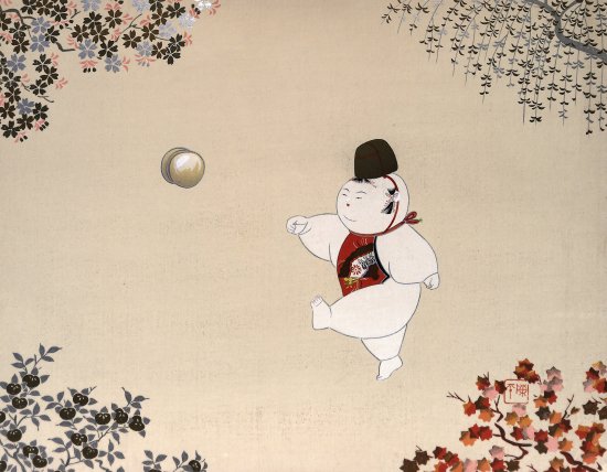京わらべ  雅人形蹴鞠 Kyoto's children doll painting 山岡陳平画 マリア書房  色紙(SHIKISHI)