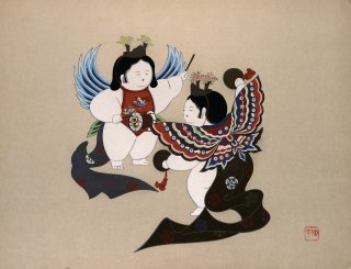 京わらべ  雅人形胡蝶の舞 Kyoto's children doll painting 山岡陳平画 マリア書房  色紙(SHIKISHI)