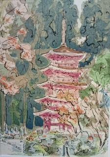 ȥǥåܲ ּ׻̴˾ Woodblock prints by contemporary painters Muroji Temple Tower Kodama Kibou