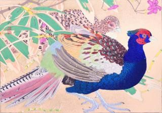 ڻĻ ʬ93:ػȷҡ ()  Rakuzan Kachou Gafu:Purple Azalea,  Bamboo, and Pheasants (Mid Spring)