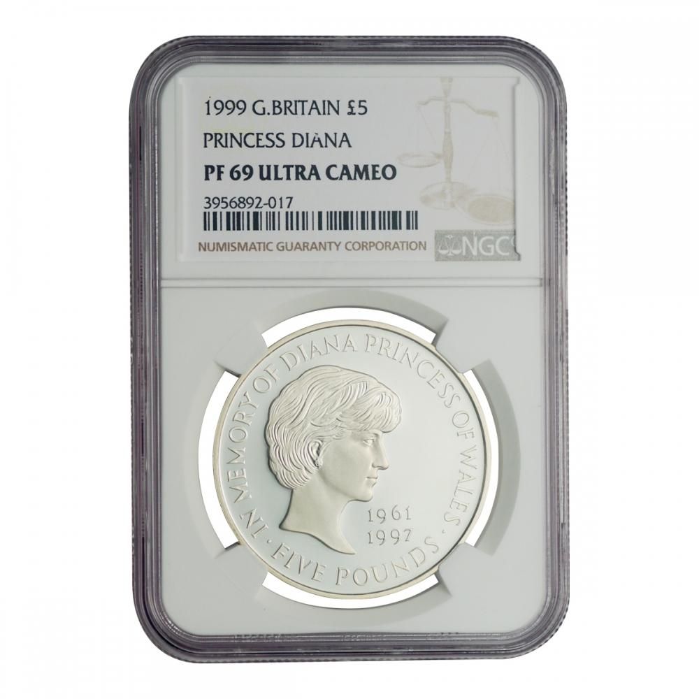 1999 イギリス ダイアナ妃追悼 £5 プルーフ銀貨 NGC PF68UC ③