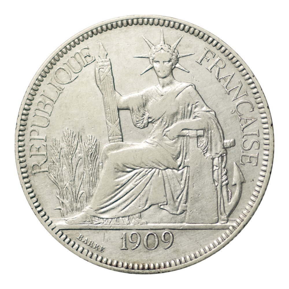 仏領インドシナ 1909年 - A 1ピアストル銀貨（美品） - セキグチは