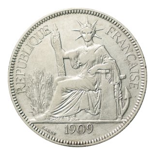 仏領インドシナ  1909年 - A  1ピアストル銀貨（美品）