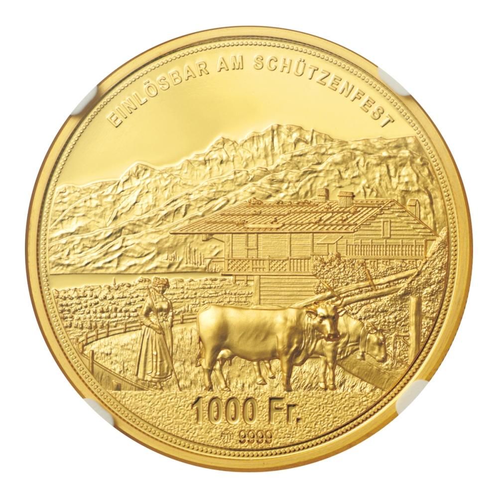 スイス 2023年 1000フラン金貨 射撃祭 ウルトラハイレリーフ NGC