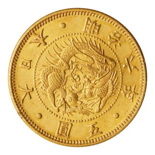 旧5円金貨（縮小）明治6年（準未使用）日本貨幣商協同組合鑑定書付