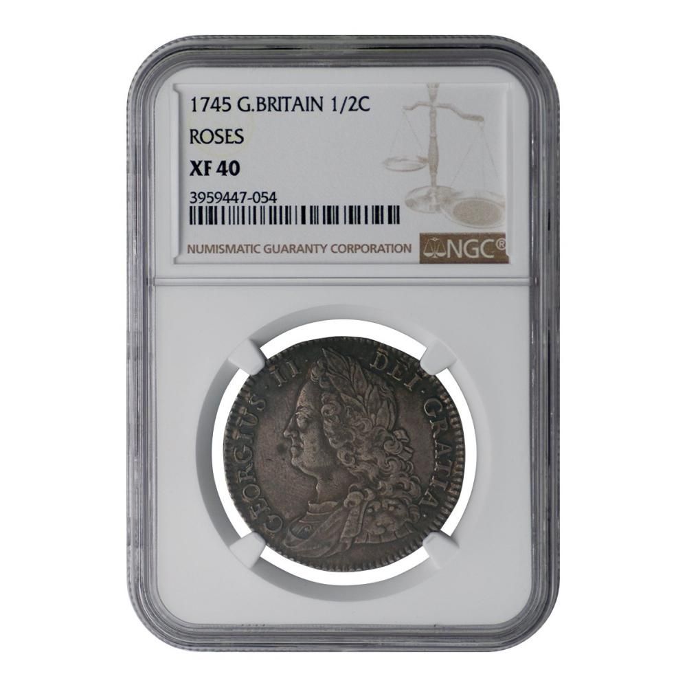 イギリス 1745年 1/2クラウン銀貨 ジョージ2世 NGC XF40 イギリス 1745年 1/2クラウン銀貨 ジョージ2世 NGC XF40
