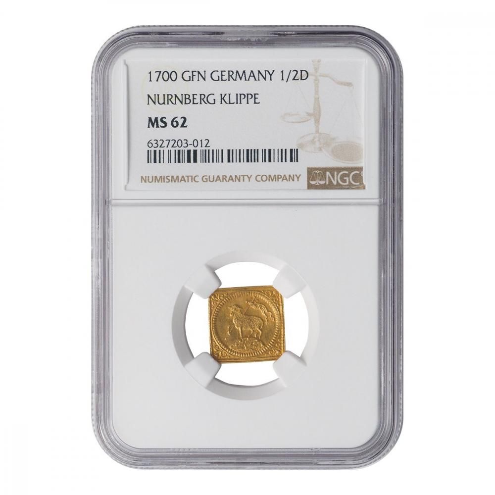 ニュルンベルク 1700年 1/2Dラムダカット金貨 NGC MS62 ニュルンベルク 1700年 1/2Dラムダカット金貨 NGC MS62