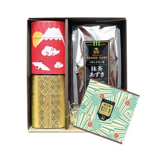 茶缶とパウンドケーキセット：缶入(純金茶80g･扇の舞100g）+蓬莱橋【匠】5g一煎パック