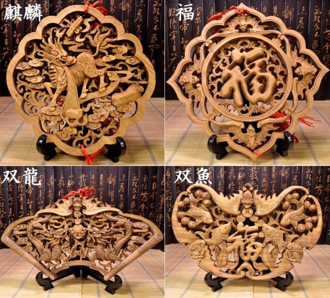 縁起物 文房具 大型 透かし彫り 銀龍・銀鳳 彫刻 置物 飾り