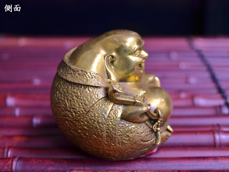 布袋の置物 銅製如意笑布袋 宝くじ | 福を招く笑い布袋の置物 - 中国