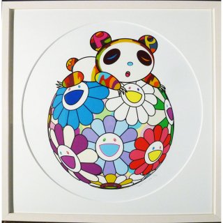 村上隆「お花の玉の上で、パンダの子供がすやすや 寝ています。」絵画 額付 版画 シルクスクリーン