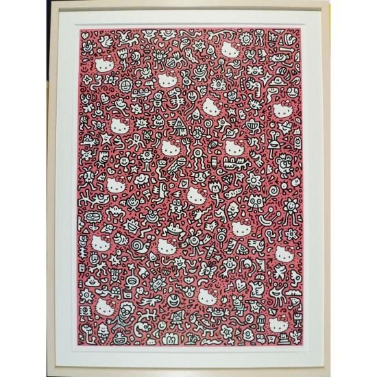Mr Doodle ミスタードゥードゥル「ピンクキティ」絵画 額付 版画