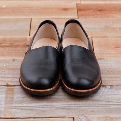 大和スリッポン メンズ／たつの蝋引きレザー／ブラック - コトカ