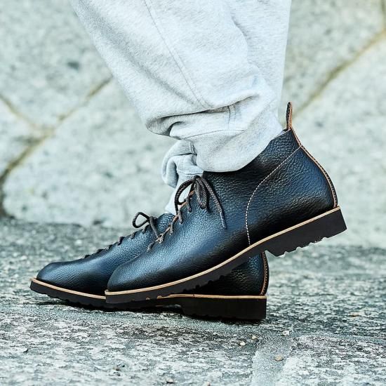 一枚革ハイカット メンズ／たつのナチュラルグレイン／ブラック茶芯